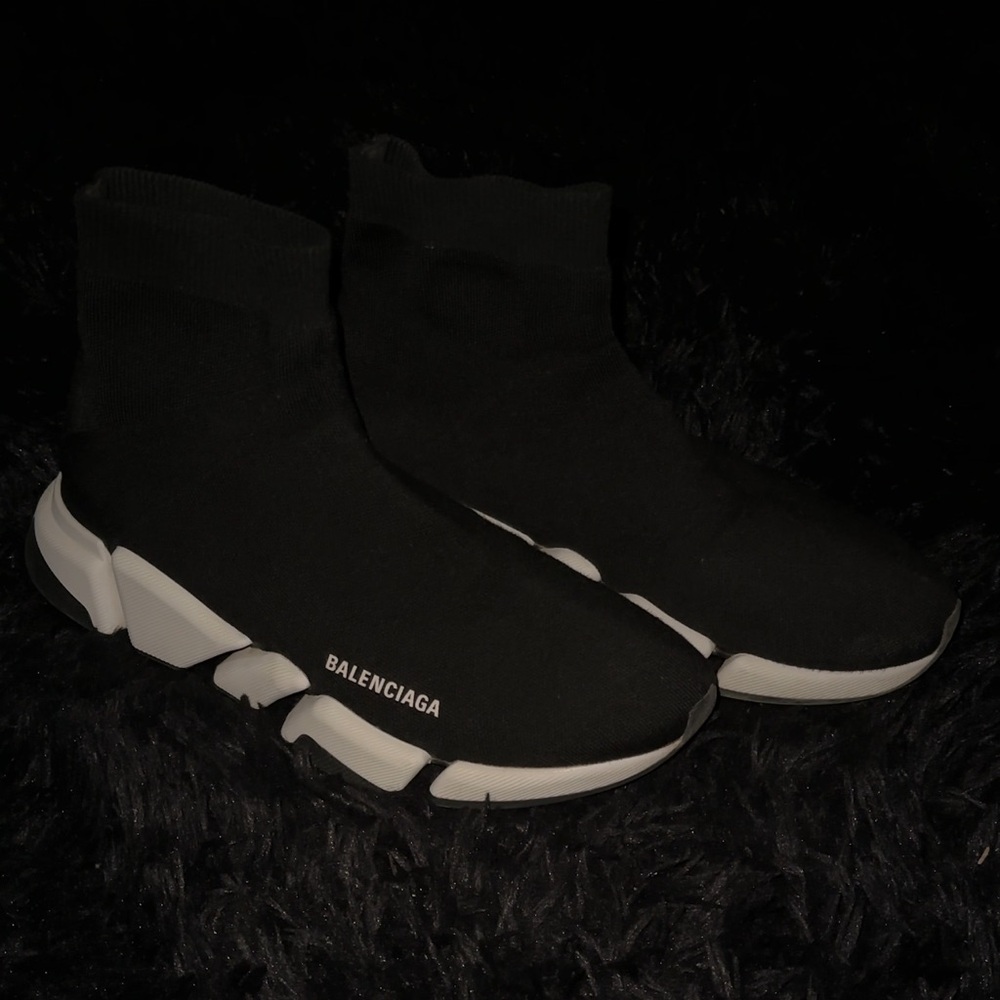 Balenciaga Men's Black and White Sock Sneakers